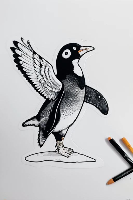b/w outline art for kids coloring book page Silly Penguins, coloring pages, angel, full white, kids style, white background, skect style, black and white