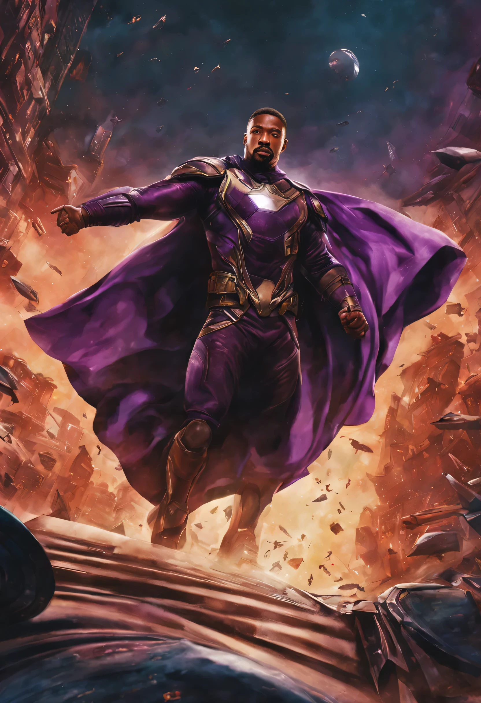 /imagine prompt: In an epic multiversal reality, Miguel B. Jordan personifica Kang, o Conquistador com uma capa roxa, na maravilha&#39;the latest production. Explorar o personagem&#39;Jordan&#39;s complexities bring his magnetic presence and dramatic skills to bring this iconic villain to life.. A narrativa se desenrola em meio a conflitos temporais e escolhas morais complexas, providing a unique cinematic experience that captivates and surprises fans of the Marvel universe. Get ready to witness Miguel B&#39;morphing. Jordan is Kang&#39;s younger brother, o Conquistador com uma capa roxa, and embark on this epic journey across the boundaries of time and space.
[4] = Uma atmosfera intensa, with tones of light that suggest temporal transitions, creating a feeling of instability and urgency. Kang&#39;The facial expression of a purple cape on the back reveals determination, while the setting around him captures the moral complexity of the character. fotografia digital, Mola 50mm, --AR 16:9.