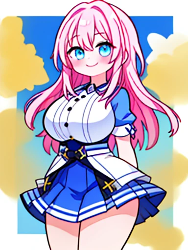1 girl、Is it March?、Are standing、fart、blush、Satisfied smile、big breasts、lots of gas、starry sky、pink hair、white inner、Blue miniskirt、red and blue gradient eyes