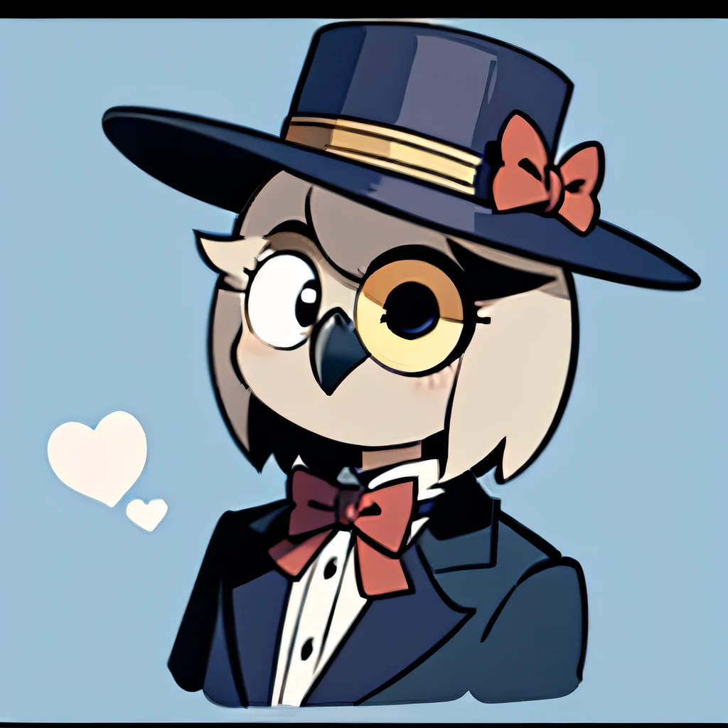 an owl, top hat, monocle