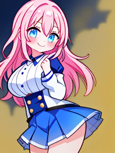 1 girl、Is it March?、Are standing、fart、blush、Satisfied smile、big breasts、lots of gas、starry sky、pink hair、white inner、Blue miniskirt、red and blue gradient eyes、sexy pose