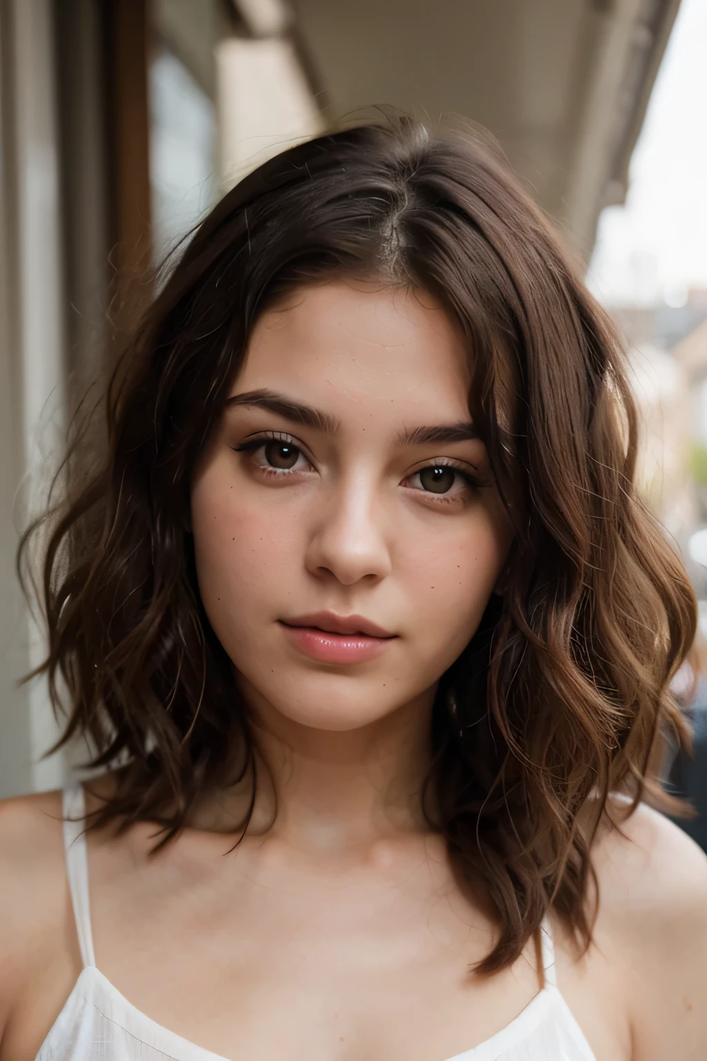 Please create a beautiful brunette 20 year old with curly hair