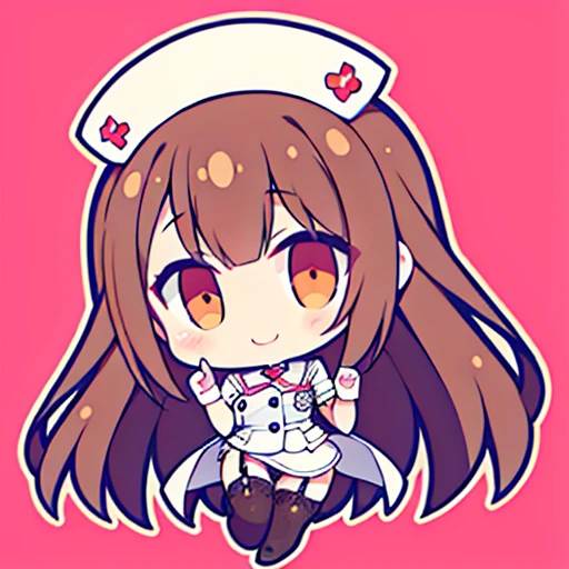muste piece、super detailed、High quality、masterpiece、highest quality, 1 girl, long brown hair:1.5、wavy long hair、brown eyes、alone、Sexy Nurse、garter belt、garter stockings、bewitching smile、{{one tone background、 background:1.8}}、Full body Esbian、icon、