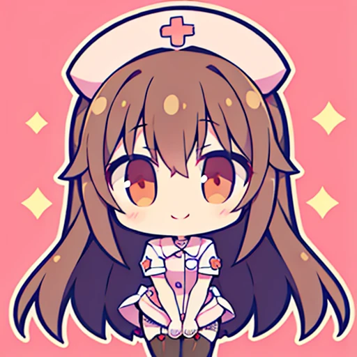 muste piece、super detailed、High quality、masterpiece、highest quality, 1 girl, long brown hair:1.5、wavy long hair、brown eyes、alone、Sexy Nurse、garter belt、garter stockings、cross mark nurse cap、bewitching smile、{{one tone background、 background:1.8}}、Full body Esbian、icon、