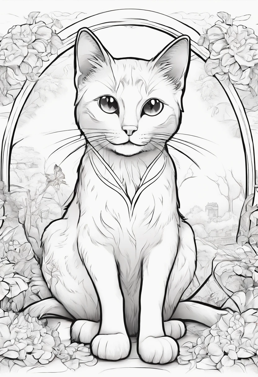 b/w outline art for kids coloring book page Adorable Kittens, coloring pages, angel, full white, kids style, white background, skect style, black and white