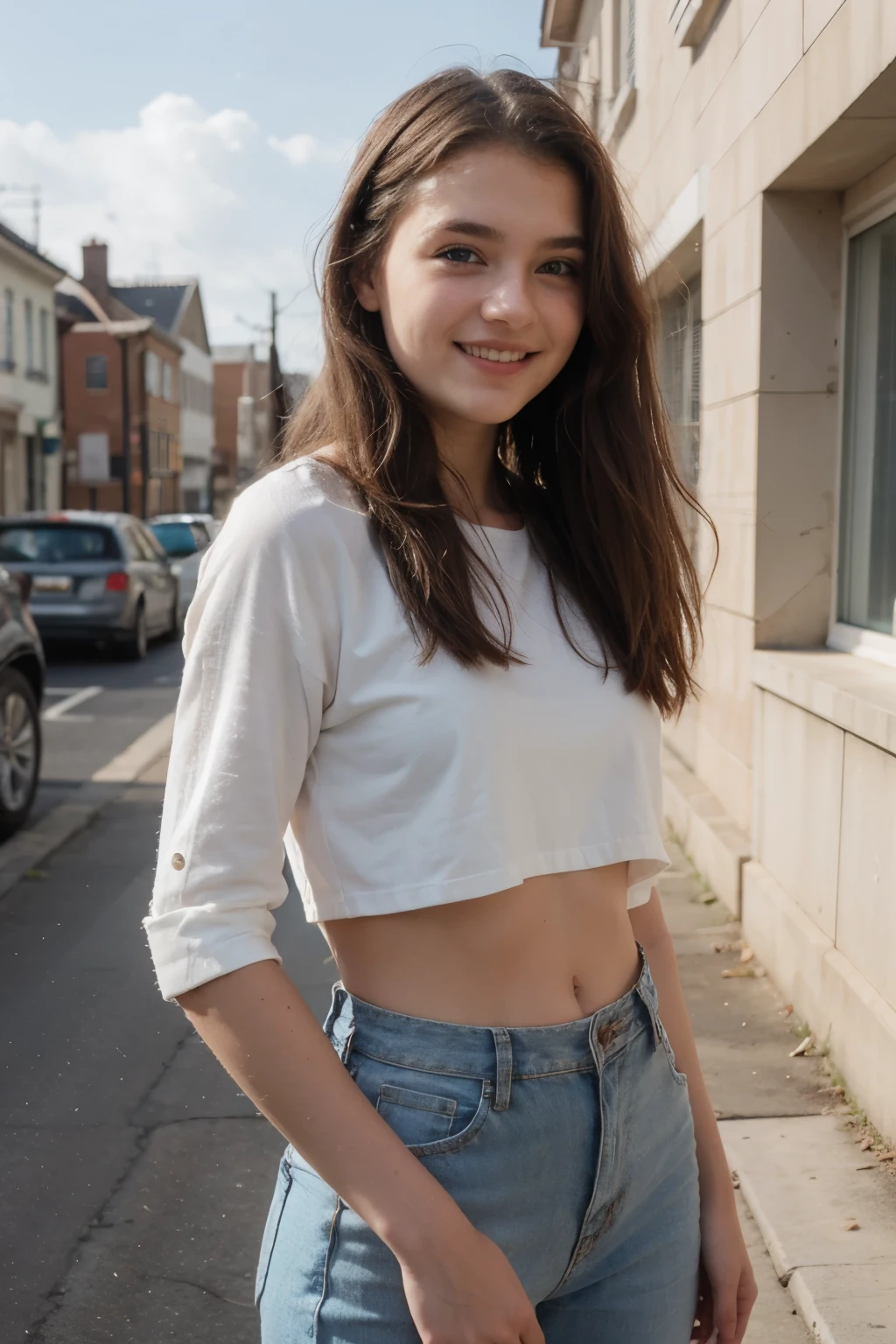 una mujer joven, morocha, caminando por buenos aires, feliz
((Mejor calidad)), ((obra maestra)), (detallado), cara perfecta, busto grande, ((usando ropa de cuero blanca muy pegada al cuerpo)), riendo
