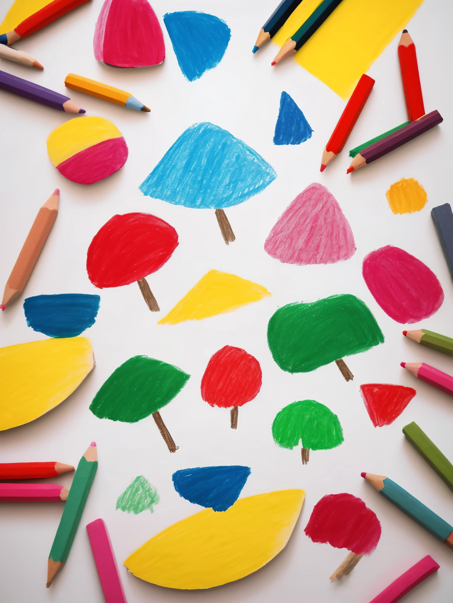 Very Naive children's drawing with coloured chalk on white paper, made by hand by a , family and a house, isolated on white background, very charming. crayons chaos stylize weird