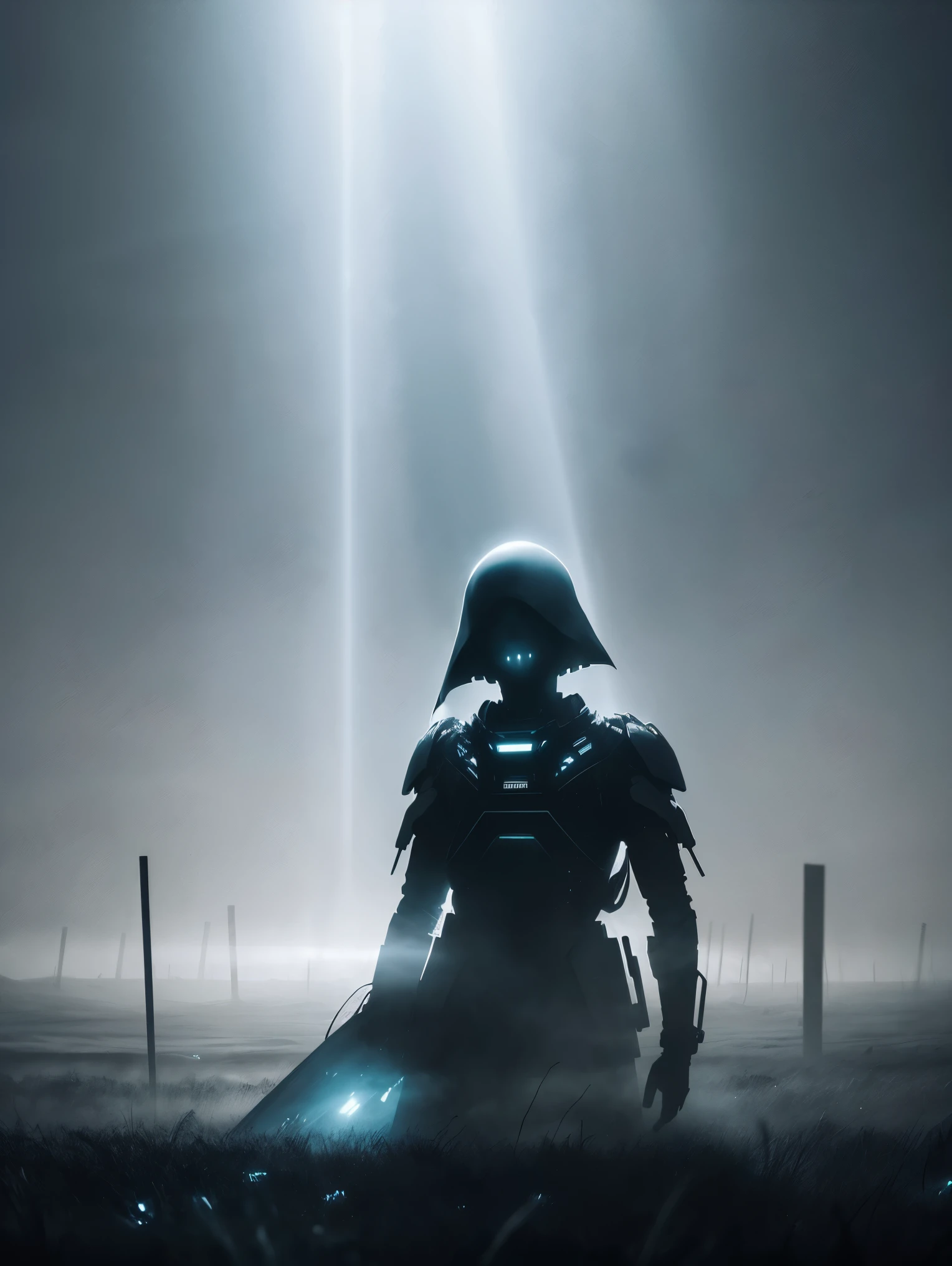 An intense and chilling depiction of an otherworldly abduction, showing a bright beam of light cutting through the darkness of a lonely field, as a terrified human is lifted off the ground by a mysterious, hovering spacecraft. The scene is filled with tension and mystery, capturing the fear and intrigue of an encounter with extraterrestrial beings. The lighting is eerie, casting long shadows and creating a sense of eerie suspense. The colors are a mix of deep blues and grays, adding to the overall atmospheric and surreal nature of the image.