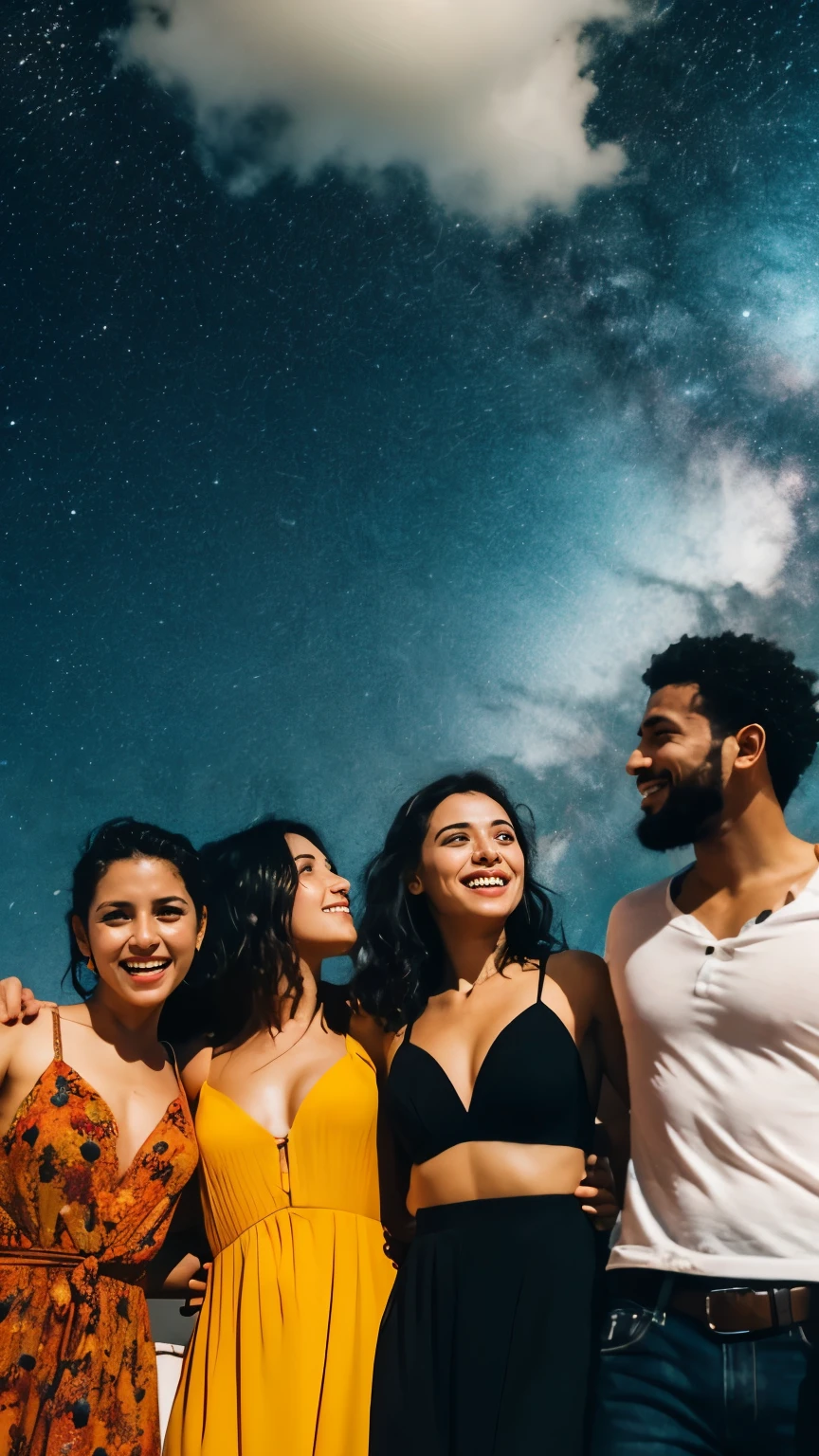 Representation of friendship, grupo de amigos homem e mulher, atmosfera sombria
