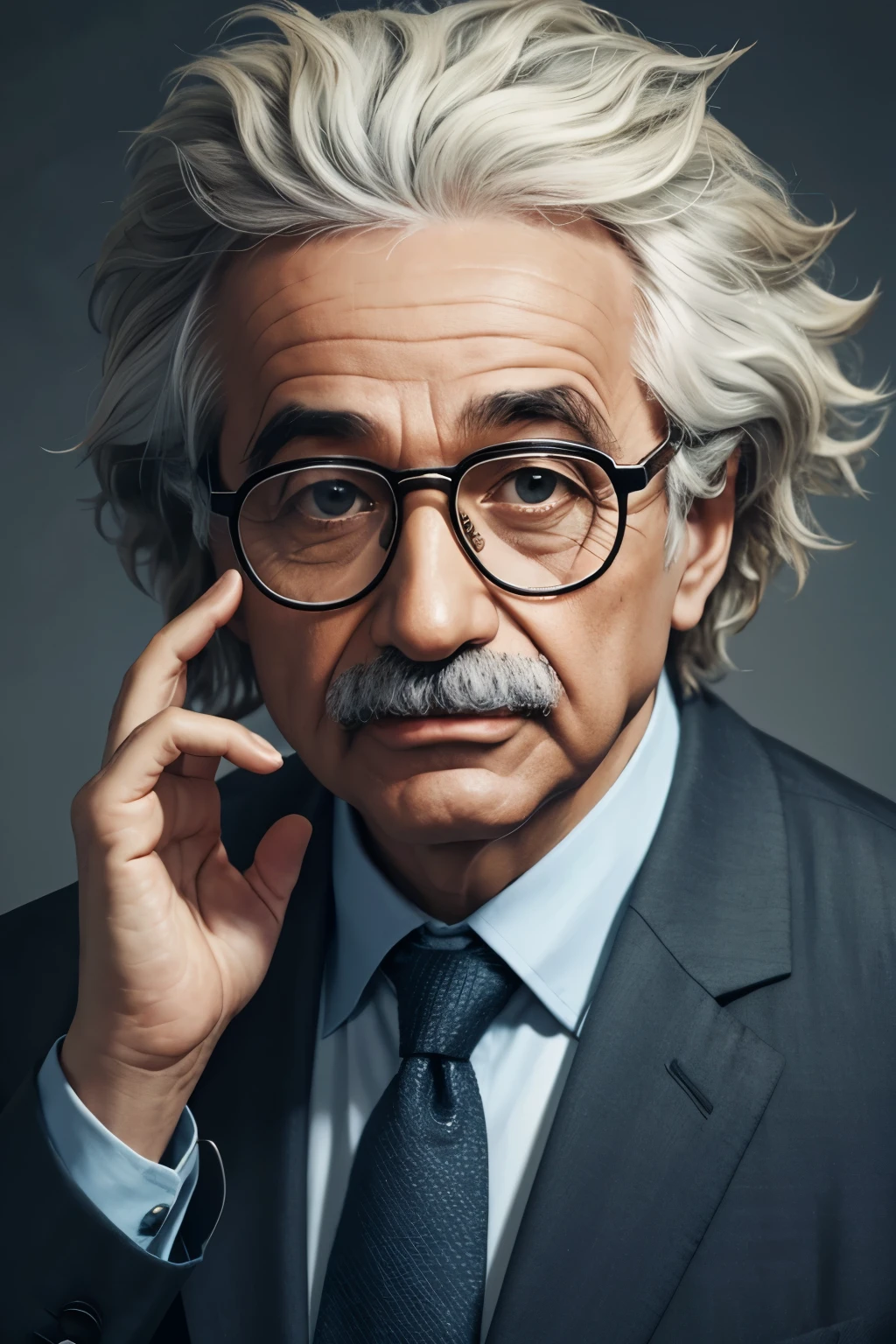 A doctor wearing glasses, resembling Einstein face