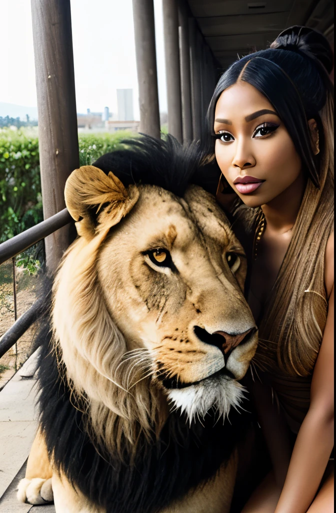 Nicki Minaj next to a lion