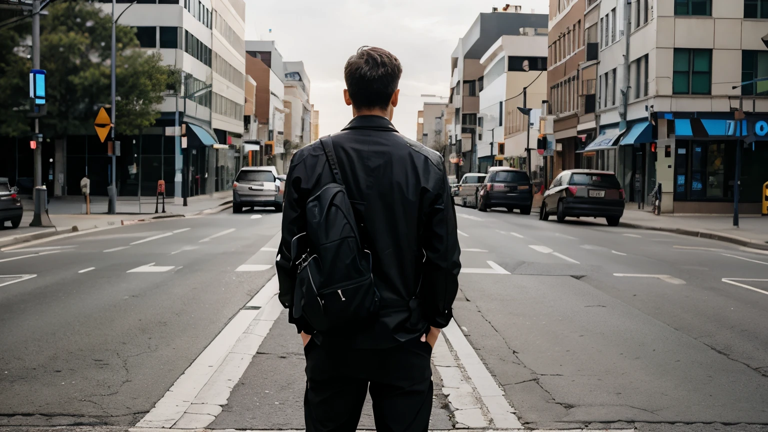 A MAN STANDING AT A CROSSROAD