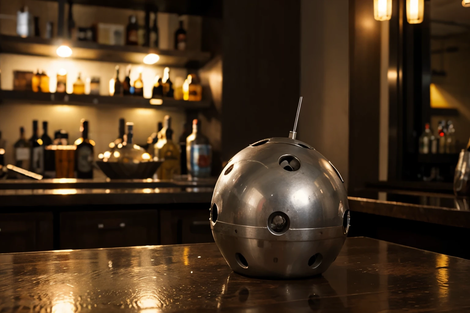 a metal bomb on a bar