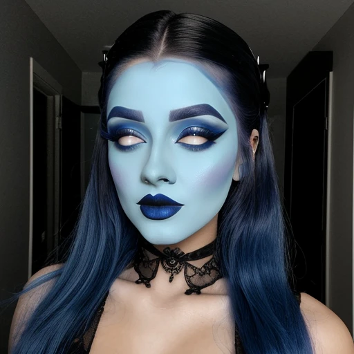 Goth, blue lipstick ,green face makeup