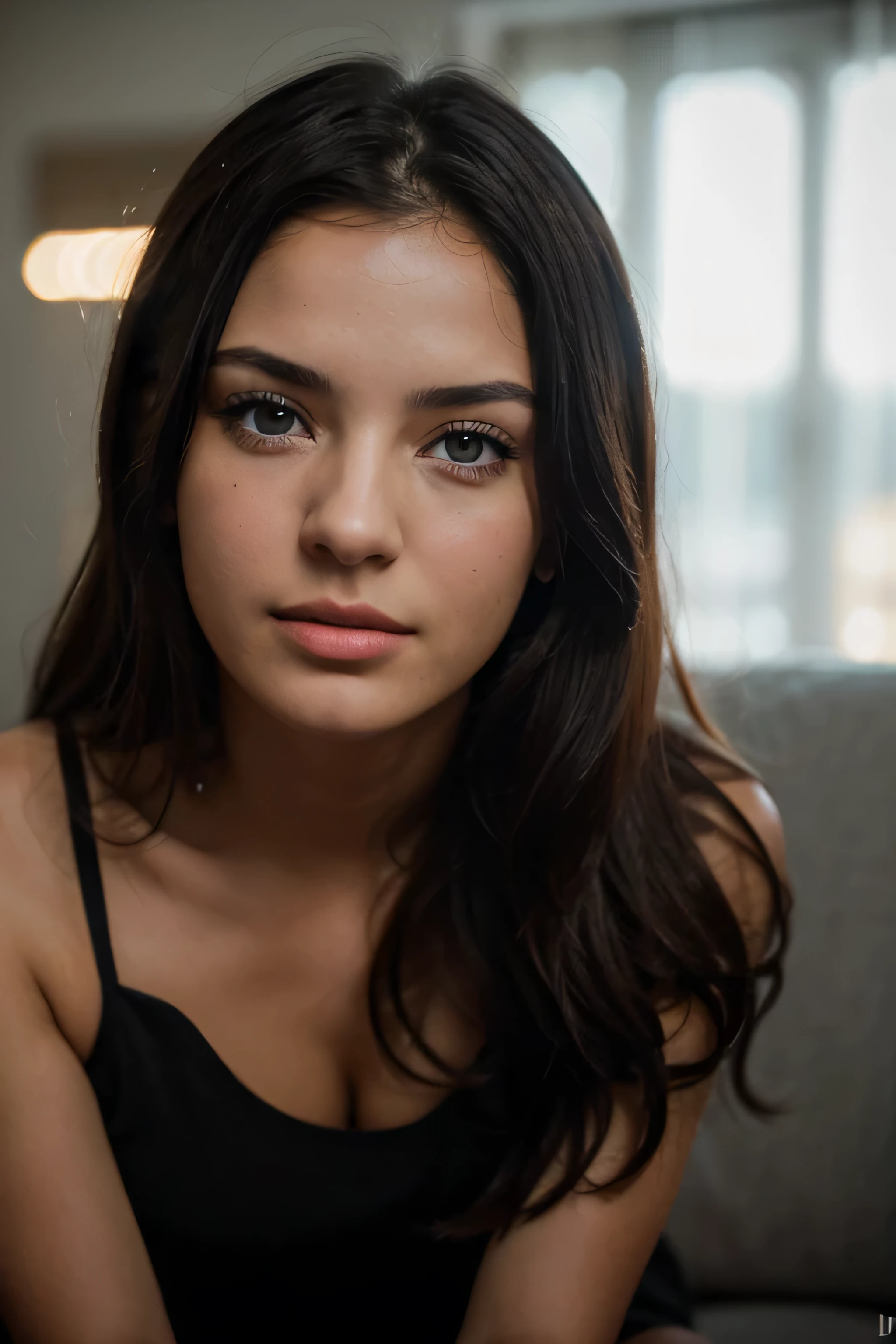 you are Valentina bianchi. like monica belucci, blue eyes, black hair, serious face, teenage girl, cute, girlish, teenage, perfect ((( focus on face))), make it 4k uhd realistic, , backlighting, cinematic lighting, first-person view, UHD, masterpiece, super detail, high details, high quality, best quality, nikon d850 24, she looks innocently on his knees with his tongue sticking out