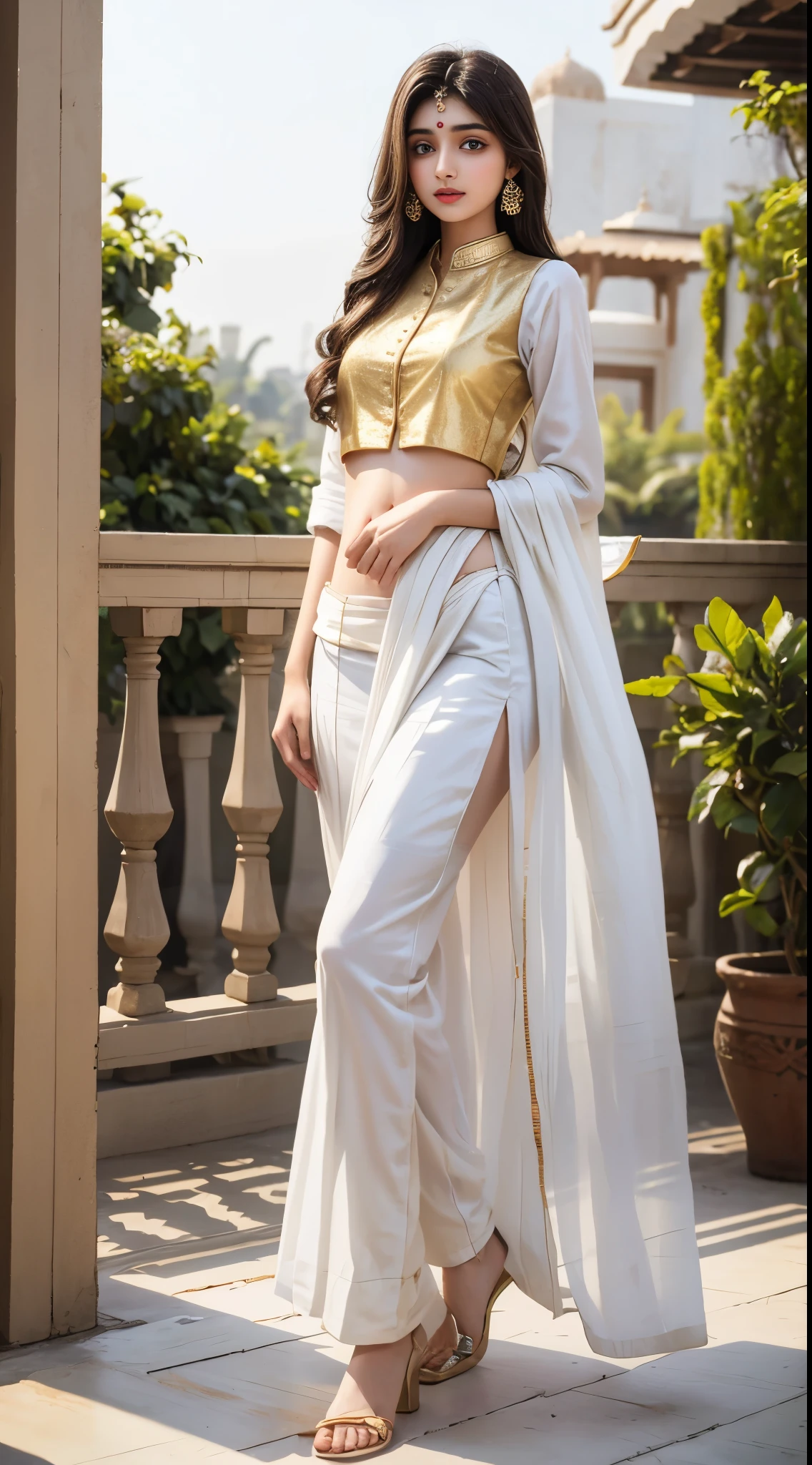 16 year Old Pakistani Girl , wearing indian traditional salwar suite , full body cover , white skin slim figure , slim belly , beautiful eyes , big , 8k quality photo