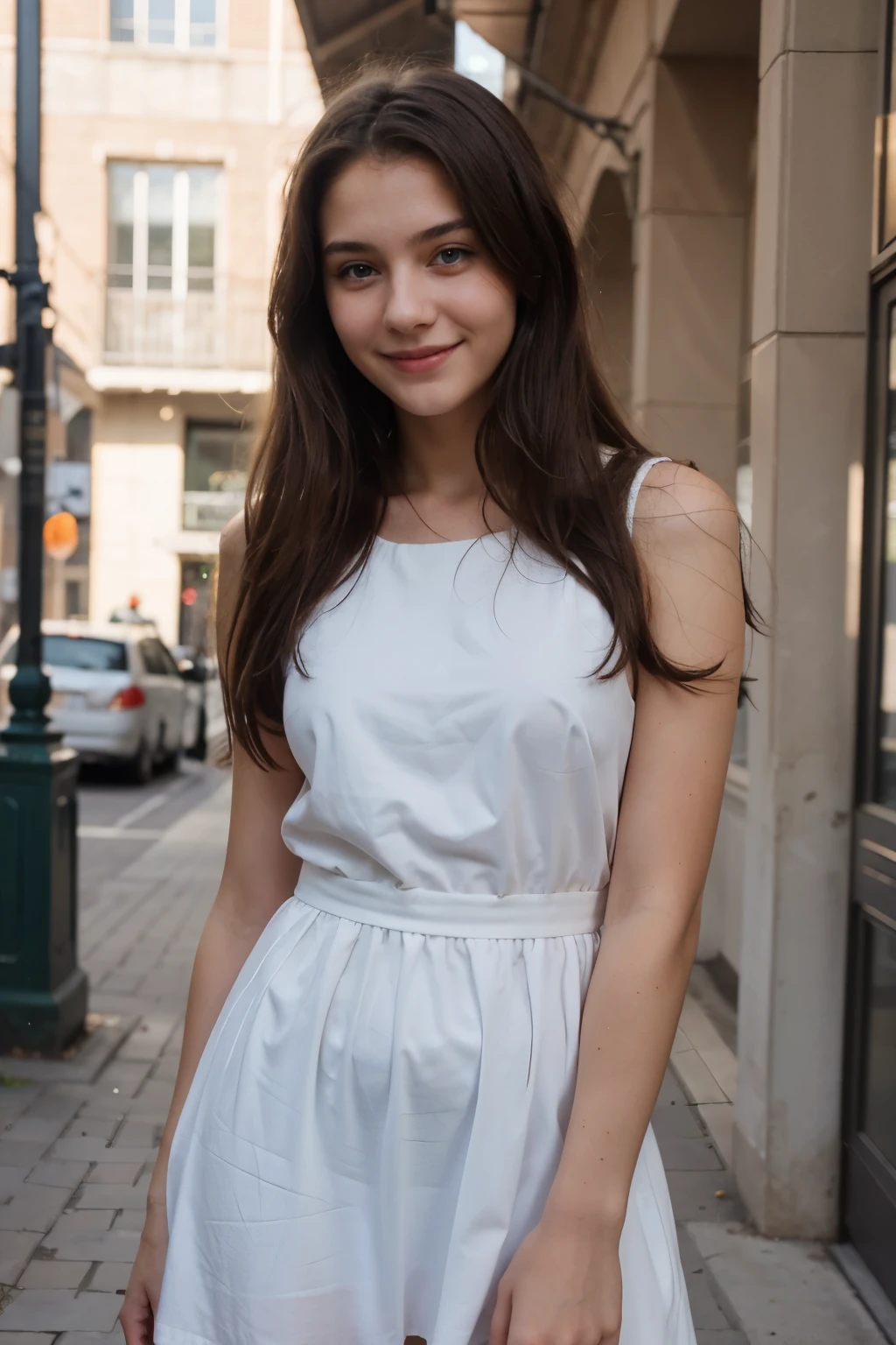 beautiful smiling girl, dress, blue eyes, 1m65, 45kg