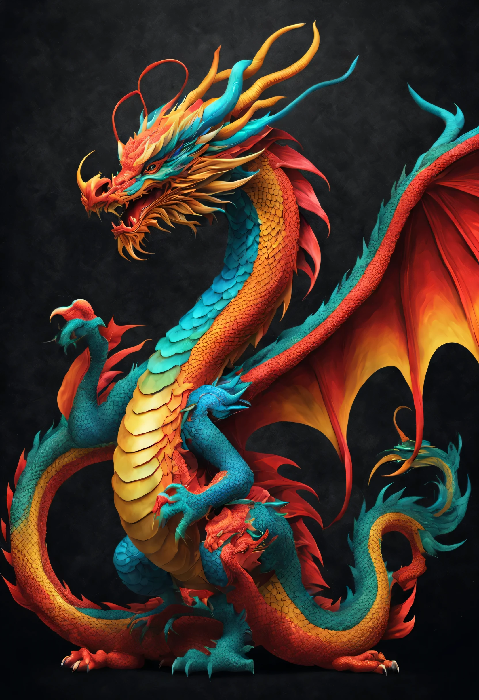 You are a famous designer,and was commissioned to create a colorful dragon graphic design image. Use graphic design to create colorful dragon image. Include some backgrounds for impressive effects,Make it look textured.with a simple background.hyper HD, ultra - detailed.Chinese.auspicious.Auspicious style(Super quality,Super meticulous,super complex,extremly intricate)White Dragon.drank.Chengxiang..