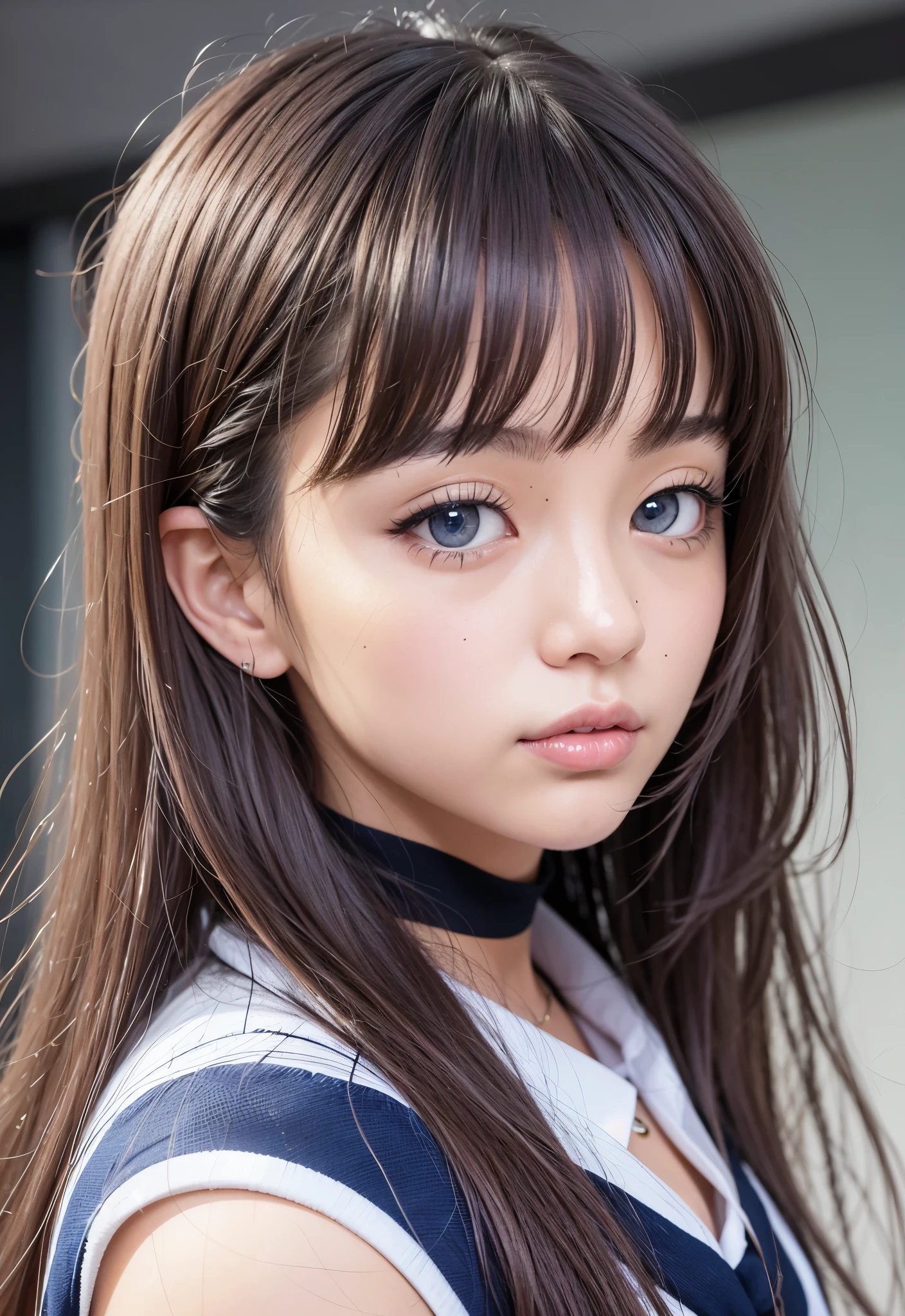 sailor suit、school uniform、A beautiful girl in the world、shiny glossy skin、sparkle on the cheeks、bangs between the eyes、光沢のあるシルクと非常に長くてまっすぐなbeautiful天然ブロンド、eyeliner、Sexy and beautiful 35 years old、High resolution, big, beautiful, bright light blue eyes、Beautiful and bright girl、sharp、