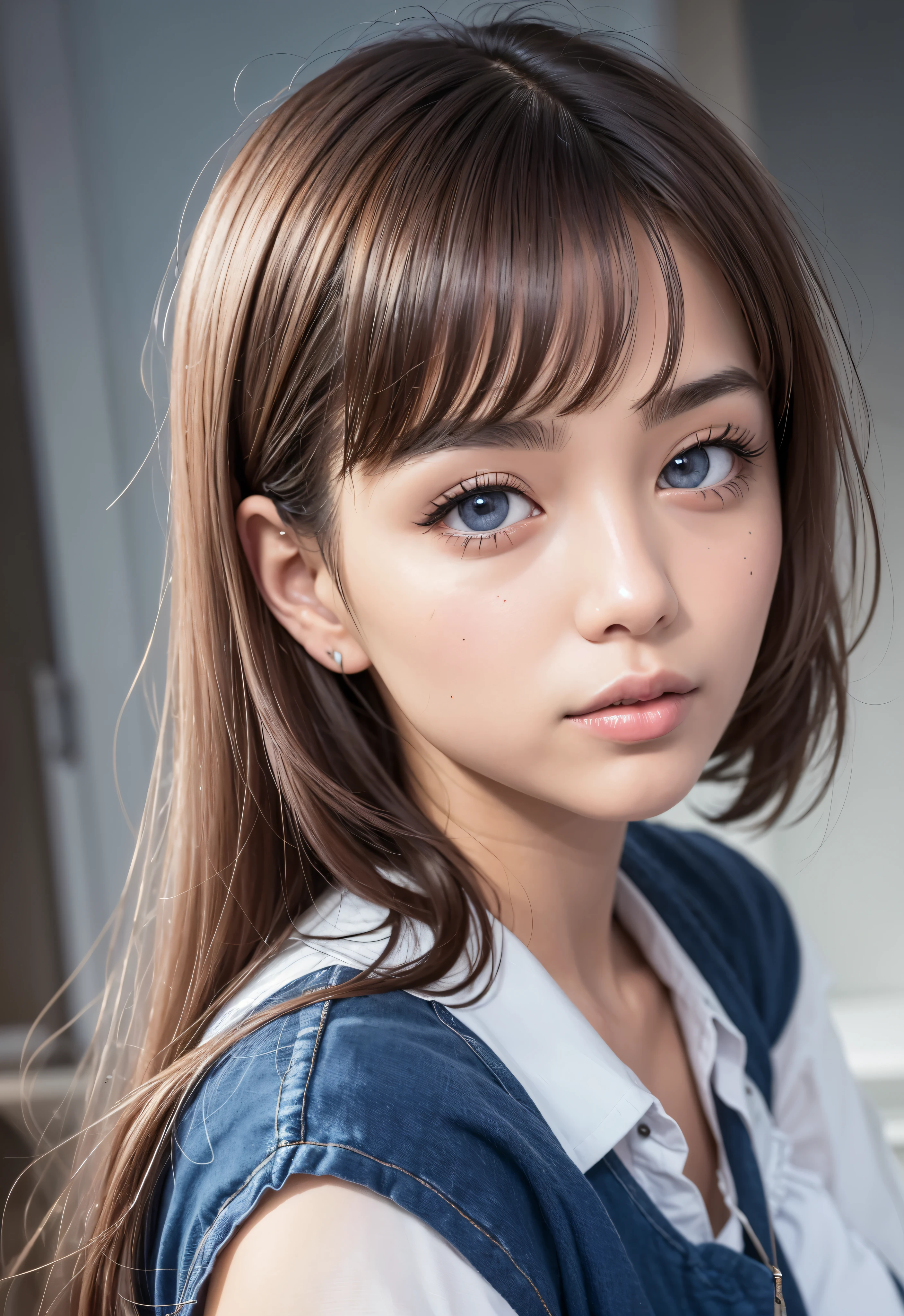 sailor suit、school uniform、A beautiful girl in the world、Glossy skin、sparkle on the cheeks、bangs between the eyes、光沢のあるシルクと非常に長くてまっすぐなbeautiful天然ブロンド、eyeliner、Sexy and beautiful 35 years old、High resolution, big, beautiful, bright light blue eyes、Beautiful and bright girl、sharp、