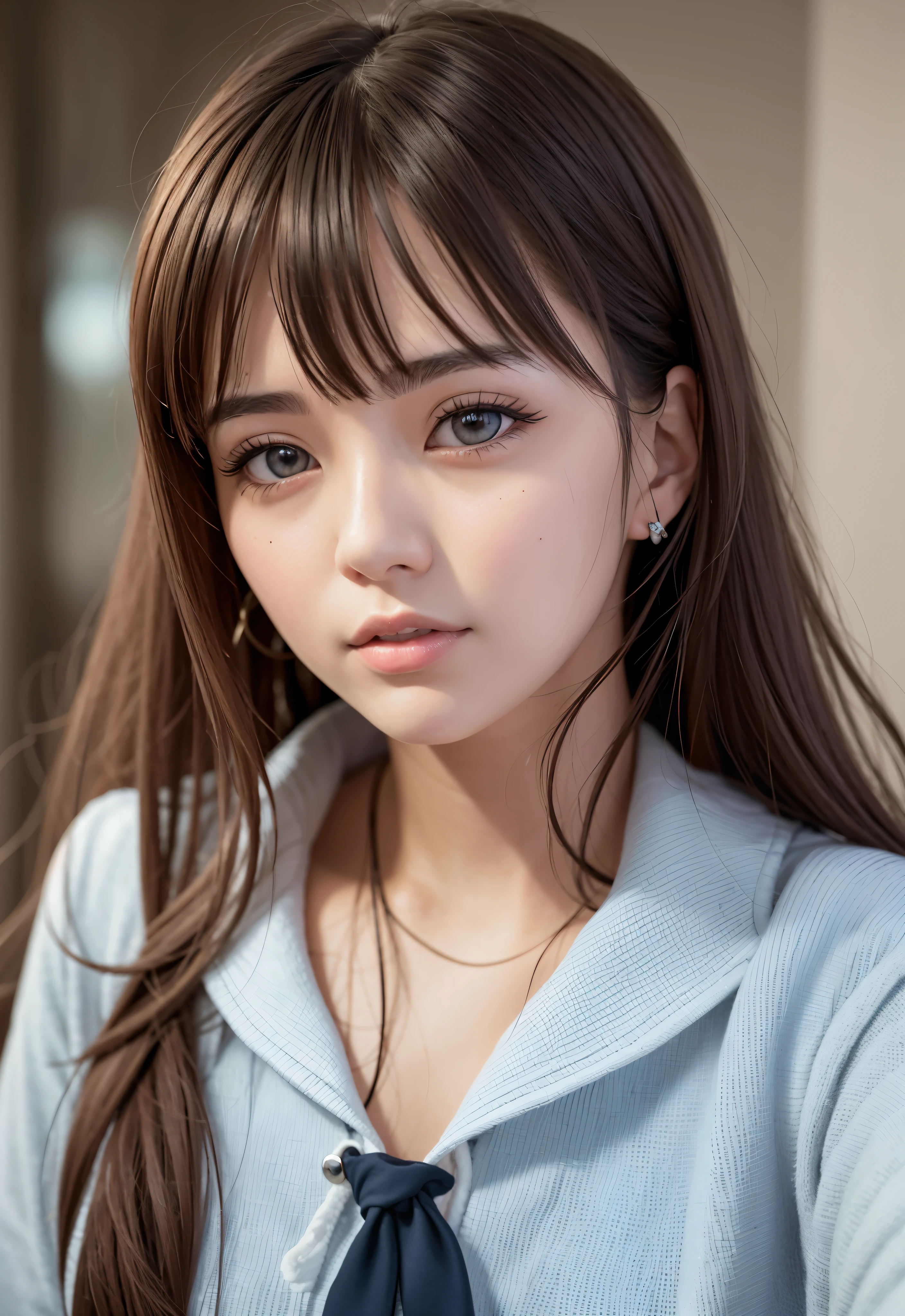 sailor suit、school uniform、A beautiful girl in the world、Glossy skin、sparkle on the cheeks、bangs between the eyes、光沢のあるシルクと非常に長くてまっすぐなbeautiful天然ブロンド、eyeliner、Sexy and beautiful 35 years old、High resolution, big, beautiful, bright light blue eyes、Beautiful and bright girl、sharp、