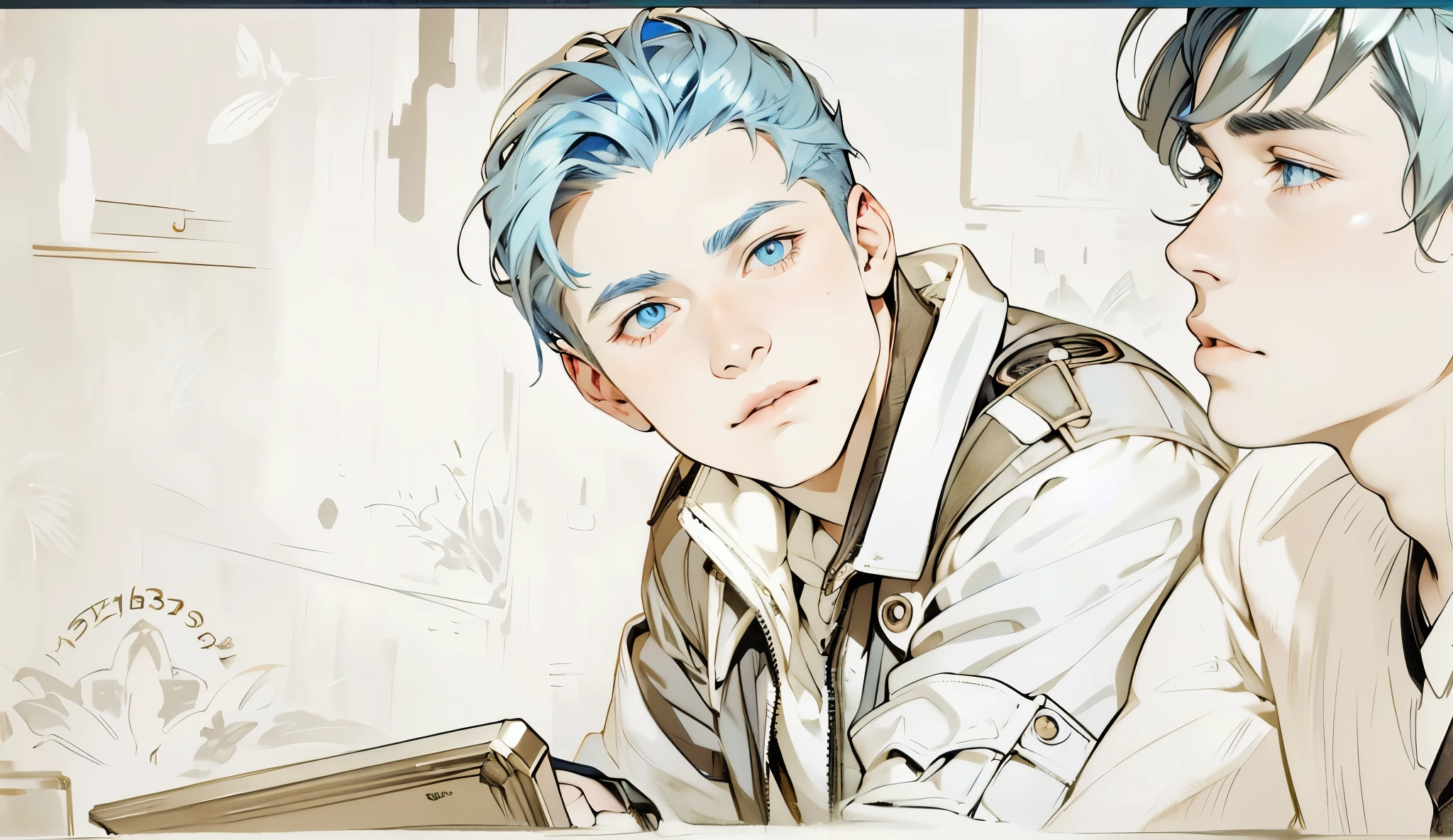 blue eyes blue hair is a handsome young man of 