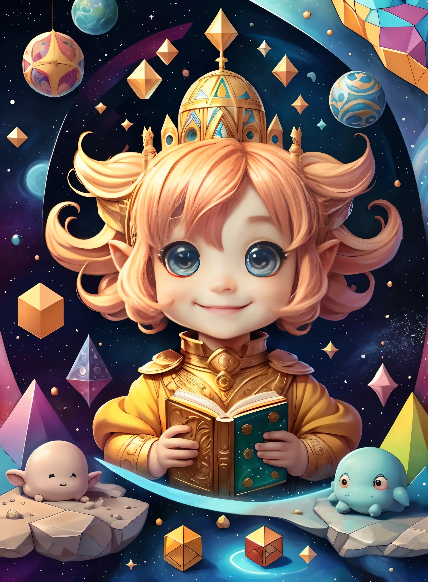 (nave espacial fofa sorrindo) Munchkin, Geometric multidimensional wall portrait, livro de arte, tchibi,
Yang08k, Lindo, Colouring,
Obras, da mais alta qualidade, melhor qualidade, arte oficial, Lindo and Aesthetic,