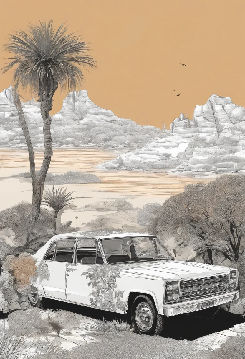 Plants and artistic details form a round frame to house the dog in the center, Popart, arte de rua, Isolated t-shirt design with vector art of a large Poodle dog, cor branca
, look at the desert with curiosity and wonder. White Collie dog or bitch should be portrayed with a sense of admiration and fascination, cercado pelas maravilhas da natureza. Use cores suaves e sonhadoras para criar uma atmosfera extravagante e encantadora. The design should evoke a sense of wandering desire and encourage viewers to embrace their own adventurous spirit., isolado, sem antecedentes, no estilo 0mib