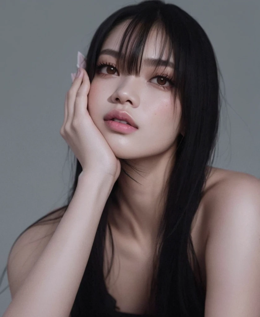 Un primer plano de una mujer con cabello largo y negro posando para una foto, portrait of Lisa de blackpink, Lisa de blackpink, primera ola, basia tran, xisionwu, gongbi, por Tadashi Nakayama, parque Lisa de blackpink, chen xintong, imagen filtrada, Lalisa Manobal, cindy avelino