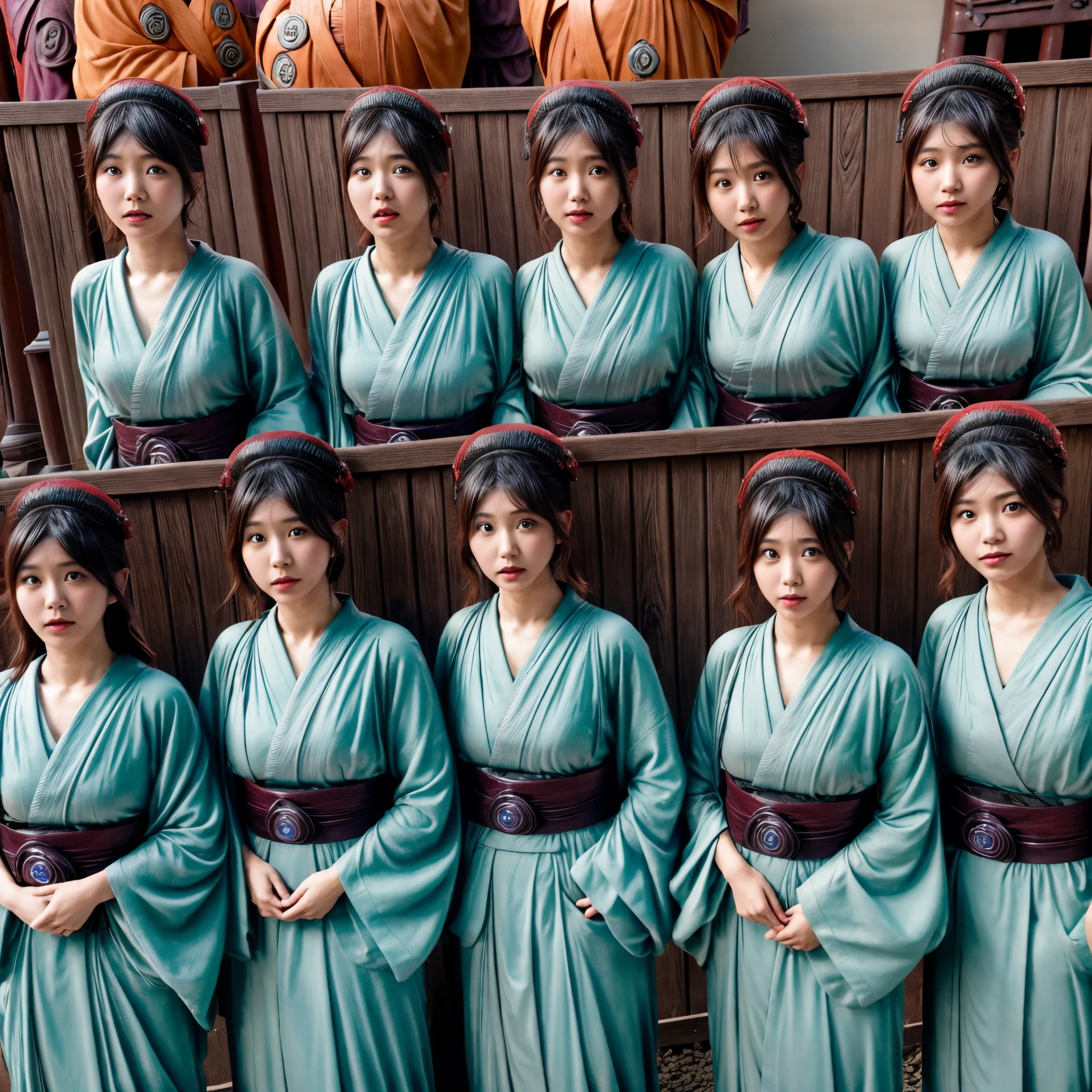 (((nipple:-0.99), (Acutance:0.85),(((Renbutsu Misako)) FACE VARIATIONS), 9 grid, 9 directions, different emotions .