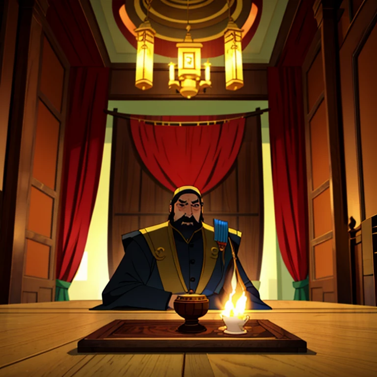 Emperador tradicional chino sentado en el palacio