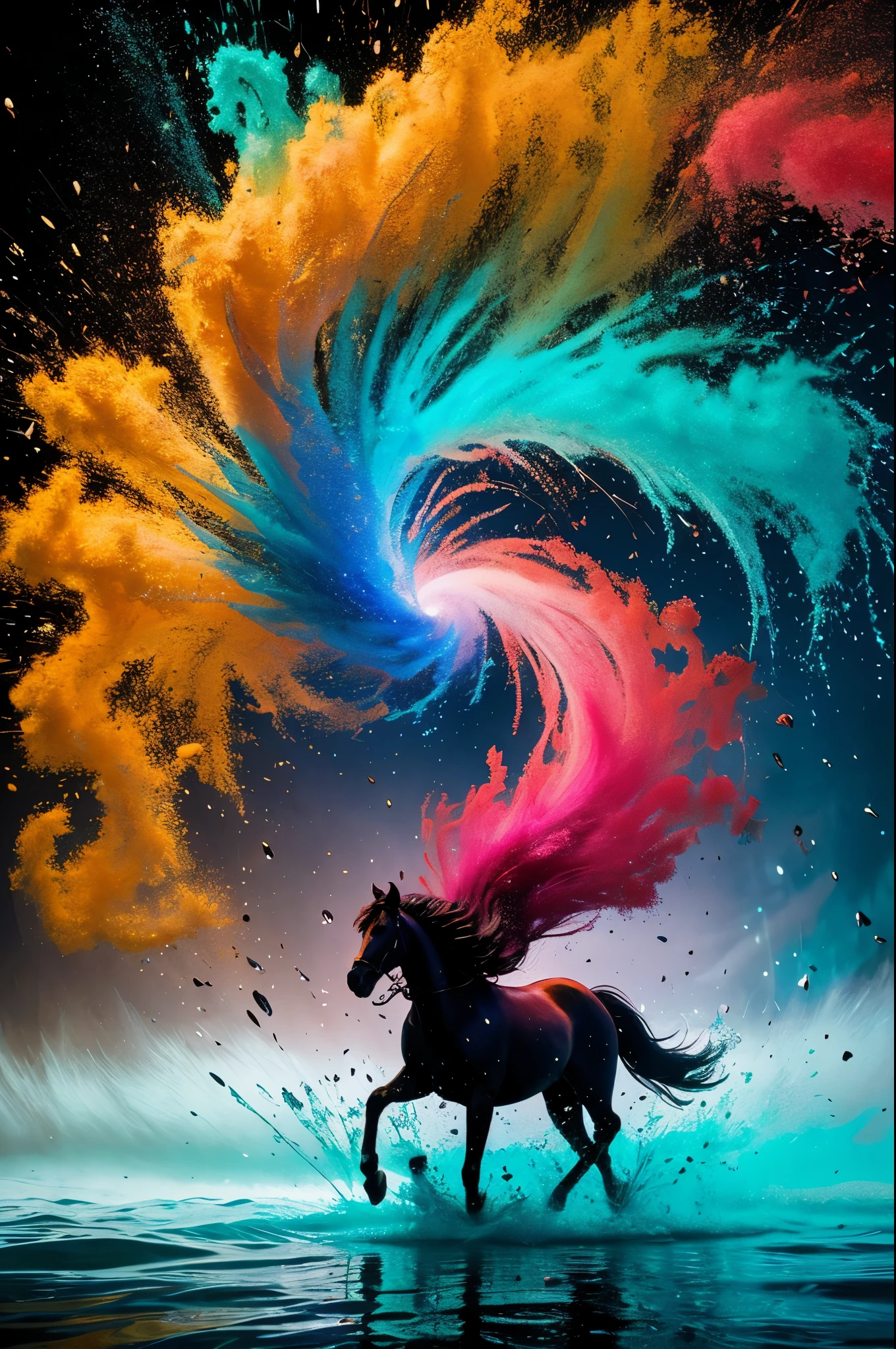 \(Ink Splash Style: 1.5), (Ink Splash Art: 1.5),an animated colorful horse has some paint flying around, in the style of neon realism, vibrant color gradients,Colorful ink, which is turned on by movie special effects in water, presenting a colorful feeling, cyberpunk style, ultra wide frame, and clear texture,Colorful ink, which is turned on by movie special effects in water, presenting a colorful feeling, cyberpunk style, ultra wide frame, and clear texture,araffe running with colored powder on its back, digital horse, full colors hd, colorful 8 k, vibrant realistic colors, colorful 4k, colorful high contrast hd, strong and vibrant colors, vibrant and vivid color, colourful 4 k hd, colorful hd picure, vibrant colors, beautiful vibrant colors, artistic 4 k, amazing colors, beautiful and colorful