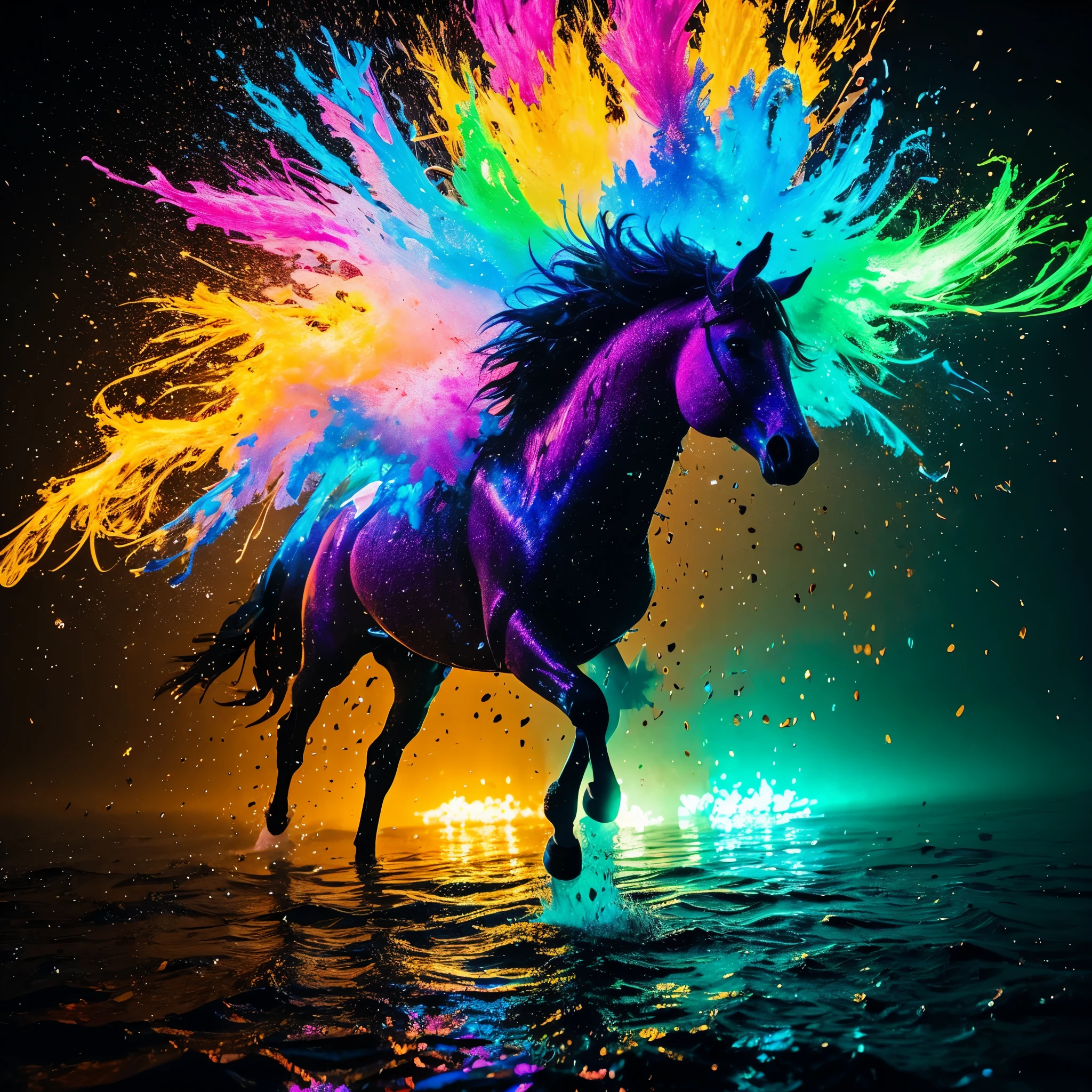 \(Ink Splash Style: 1.5), (Ink Splash Art: 1.5),an animated colorful horse has some paint flying around, in the style of neon realism, vibrant color gradients,Colorful ink, which is turned on by movie special effects in water, presenting a colorful feeling, cyberpunk style, ultra wide frame, and clear texture,Colorful ink, which is turned on by movie special effects in water, presenting a colorful feeling, cyberpunk style, ultra wide frame, and clear texture,araffe running with colored powder on its back, digital horse, full colors hd, colorful 8 k, vibrant realistic colors, colorful 4k, colorful high contrast hd, strong and vibrant colors, vibrant and vivid color, colourful 4 k hd, colorful hd picure, vibrant colors, beautiful vibrant colors, artistic 4 k, amazing colors, beautiful and colorful