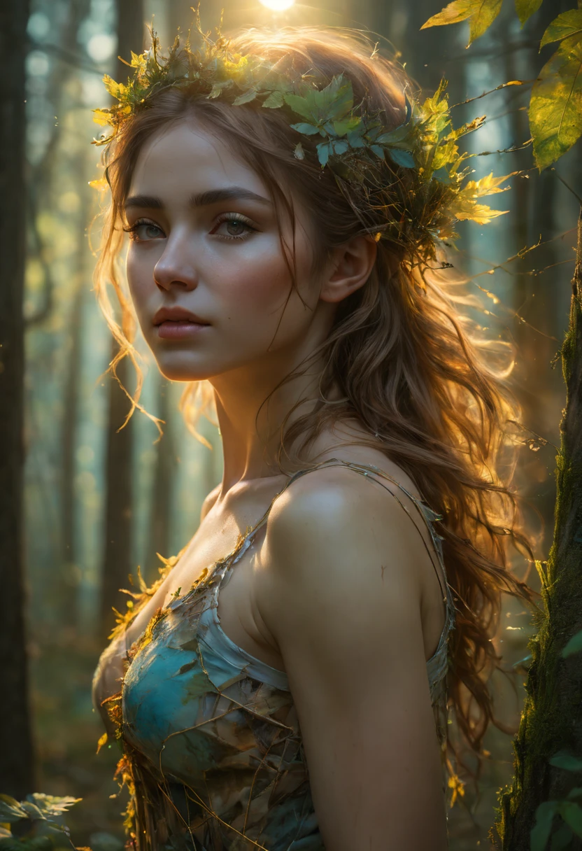 woman in the woods, young and beautiful, intricate pose, realistic, clarity,
better image quality, vivid colors, sun light, delicate face, fine art,
Carne Griffiths style, golden ratio, award winning, professional,
highly detailed, intricate, volumetric lighting, gorgeous, masterpiece,
sharp focus, depth of field, unreal engine, perfect composition,
digital art on pixiv, artstation, 8k, hdr