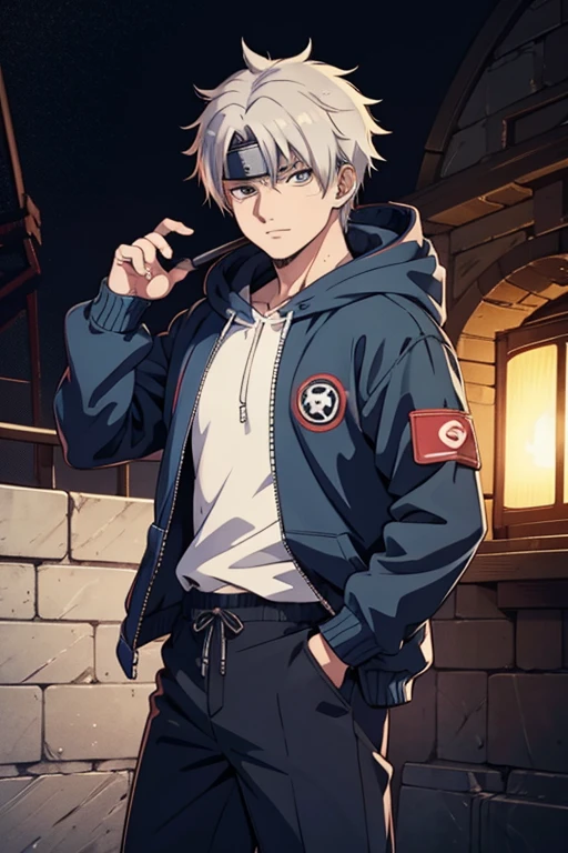 1 guy, solo, masterpiece, best quality, anime, ultra-detailed, 2d full-body character image of Madara and Kakashi from Naruto and Cid from eminence in the shadows fusion into one single guy wearing a hoodie, dark theme. dark hair.