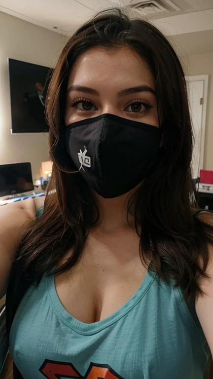 You make me the same woman as to upload an Instagram post of a famous stremer girl with a super gamer room with a mask taking sexy selfies