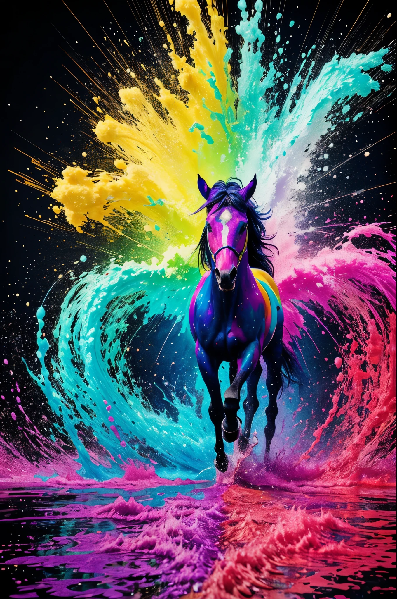 \(Ink Splash Style: 1.5), (Ink Splash Art: 1.5),an animated colorful horse has some paint flying around, in the style of neon realism, vibrant color gradients,Colorful ink, which is turned on by movie special effects in water, presenting a colorful feeling, cyberpunk style, ultra wide frame, and clear texture,Colorful ink, which is turned on by movie special effects in water, presenting a colorful feeling, cyberpunk style, ultra wide frame, and clear texture,araffe running with colored powder on its back, digital horse, full colors hd, colorful 8 k, vibrant realistic colors, colorful 4k, colorful high contrast hd, strong and vibrant colors, vibrant and vivid color, colourful 4 k hd, colorful hd picure, vibrant colors, beautiful vibrant colors, artistic 4 k, amazing colors, beautiful and colorful