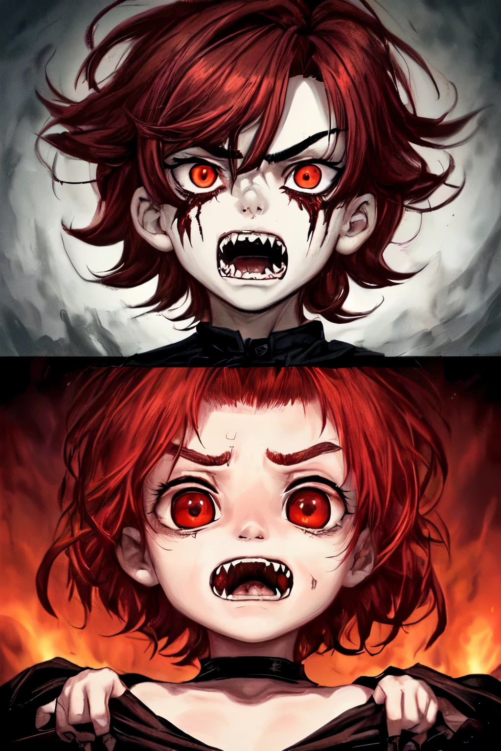 (perfect face)(male)(fear)(Children)(Scarlet pupils)(modern)稚嫩的Children撕开巨茧踏步而出,Dark red short hair and eyebrows,The scarlet pupils bloomed with a frightening fierce light,Strange and handsome