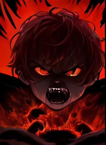 (perfect face)(male)(fear)(Children)(Scarlet pupils)(modern)稚嫩的Children撕开巨茧踏步而出,Dark red short hair and eyebrows,The scarlet pupils bloomed with a frightening fierce light,Strange and handsome