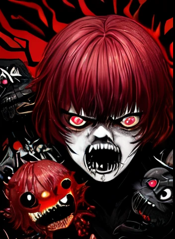 （Single image）(perfect face）（male）（fear）（Children）（Scarlet pupils）（modern）稚嫩的Children撕开巨茧踏步而出，Dark red short hair and eyebrows，The scarlet pupils bloomed with a frightening fierce light，Strange and handsome