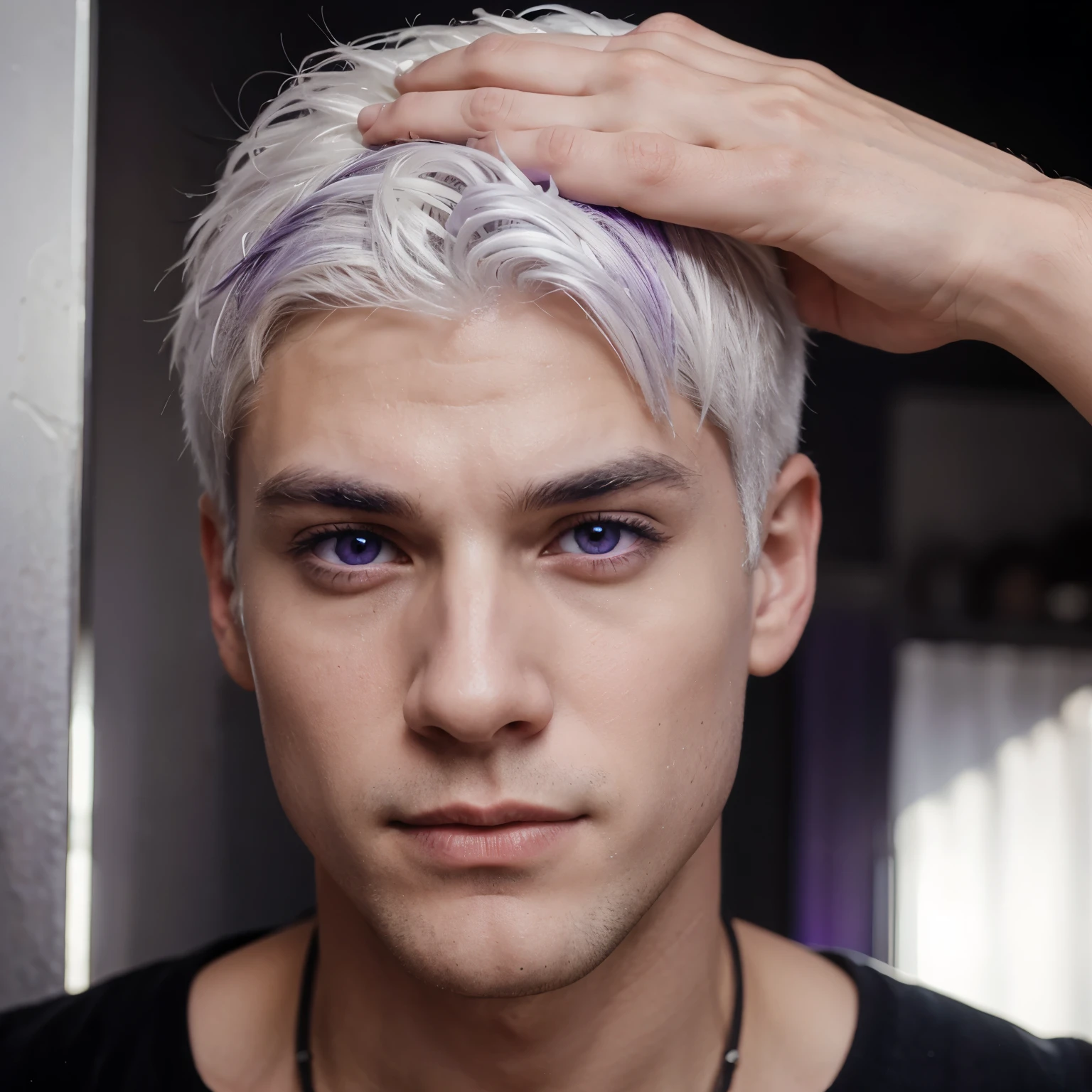 boy with white hair and purple eyes