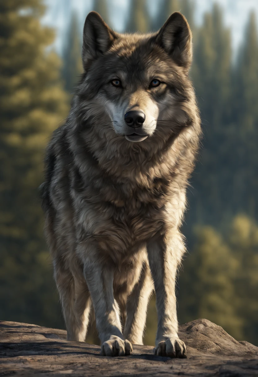 Ein Wolf in einem schwarzen Schafspelz mit Sonnenbrille auf mitten in einer Schafsherde auf einer riesigen Weide,Meisterwerk, Realistisch, sehr detailliert, best quality, photorealistic, hyperrealistisch, high_resolution, ultra high Details, cinematic, 4k, 8k