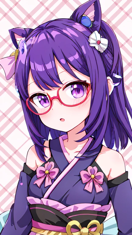 anime girl with purple hair and glasses wearing a purple outfit, anime moe artstyle, stylized anime, anime stylized, anime styled 3d, kawaii realistic portrait, ayaka genshin impact, touhou character, cute character, inspired by Takehisa Yumeji, my dress up darling anime, , anime style character, made with anime painter studio