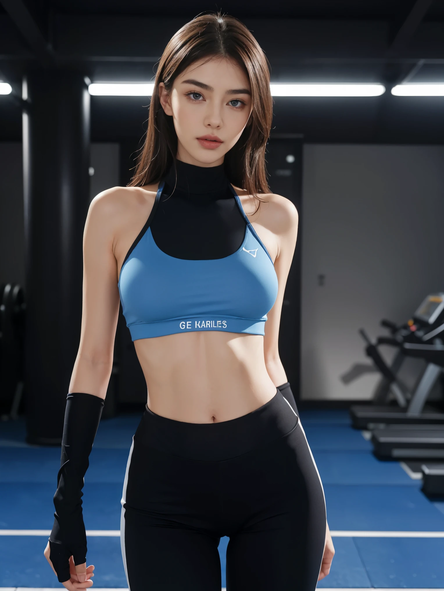 schwarzes Haar, Madison Beer, Nicola Cavanis, sexy gym outfit, gym, standing, 8K, Top quality, Komplizierte Details, Ultra-Details, ultra high resolution, Meisterwerk, Nahaufnahme, (full entire body: 1.1), Schlank, smil, (Schminke: 0.4), (Flauschige blaue Augen: 1.21), blue Eye, full body)), 1girls, nur, 1 girl, full entire body, ((full entire body)), Nahaufnahme, , ((hoch)), (((fit body))), (((Schlankes Gesicht))), Scharfes Gesicht, Scharfes, augenloses Haar, Lange Haare)) , (detailliertes Gesicht), Scharfes Gesicht, kleine Lippen, detailliertes Gesicht, Detaillierte Brust, , large chest, detail, , Beautiful girl with accentuated slender abs: 1.4, Sixpack Bauchmuskeln: 1.4, Bust Botox, big, Perfect Body, Detail Bein, selfie