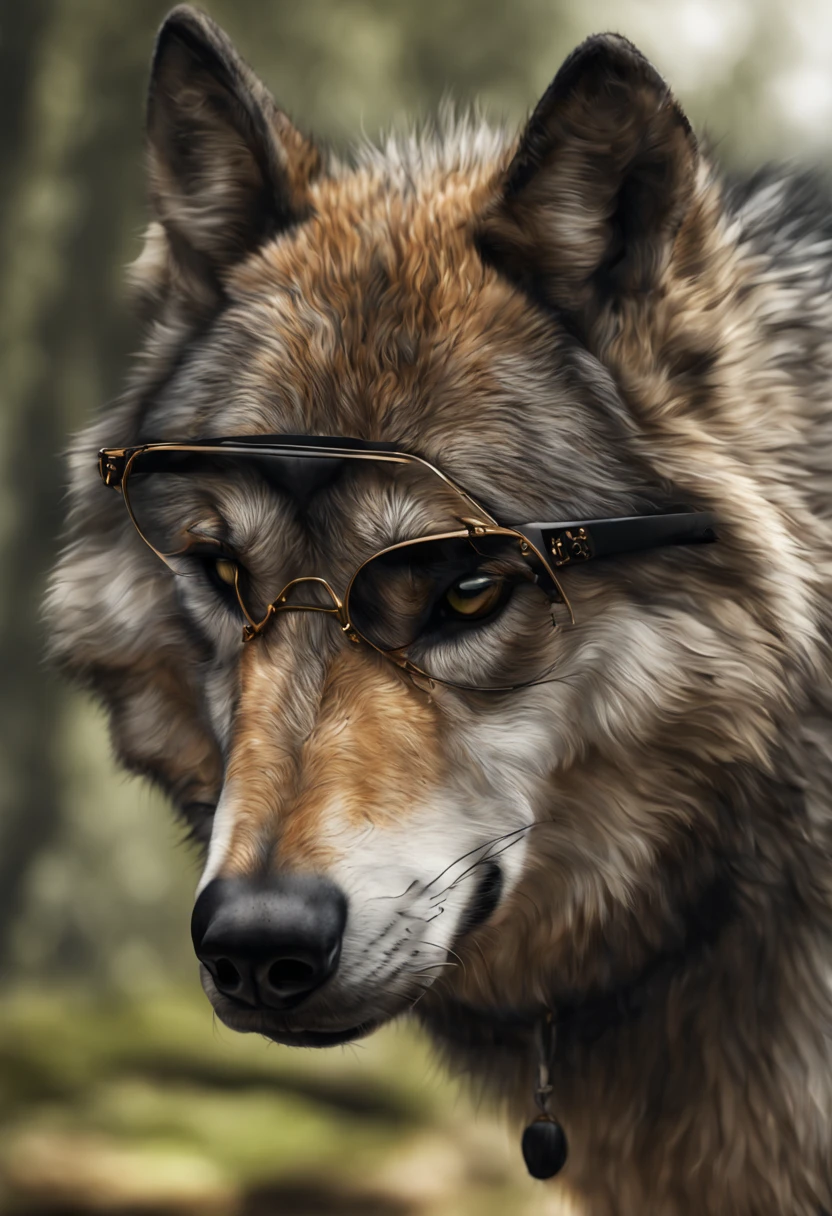((Ein Wolf in einem schwarzen Schafspelz)) mit Sonnenbrille auf mitten in einer Schafsherde auf einer riesigen Weide,Meisterwerk, Realistisch, sehr detailliert, best quality, photorealistic, hyperrealistisch, high_resolution, ultra high Details, cinematic, 4k, 8k 