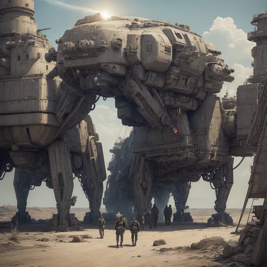 Ultra realistic 16K CG, masterpiece, Best Composition, Photo quality, work of art, Against the backdrop of the impregnable citadel of the empire, in the background are tall battle towers with huge heavy cannons, Detailed Imperial Star Super Dreadnought , side view, high detail, Lots of elements, flying transports, flying cargo ships, cranes, Manipulators. Sun rays, on the sides there are many detailed artillery batteries, The Distant Future, Undressed girl, naked slave, there are cyborgs and spider robots around her, The girl is tied up, Hands behind your back, Shibari, hands tied, Legs tied, pain, fear, a coastal fort is shelling a ship, tight rope bondage, in the hands of a super powerful sniper gun, optical sight and a knife mounted on the barrel, The huge Indian army is advancing, hundreds of pieces of equipment, general battle, армия Lots of elements