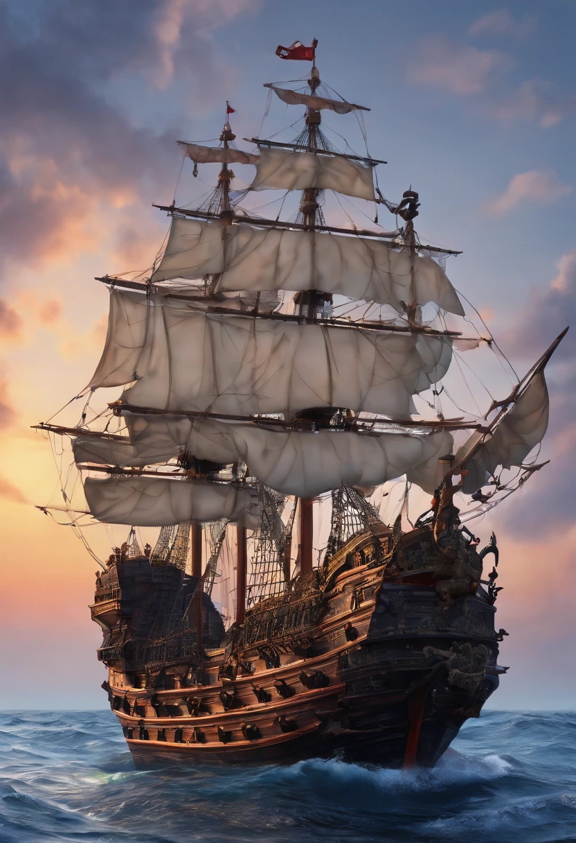 Chinese pirate ship at dawn