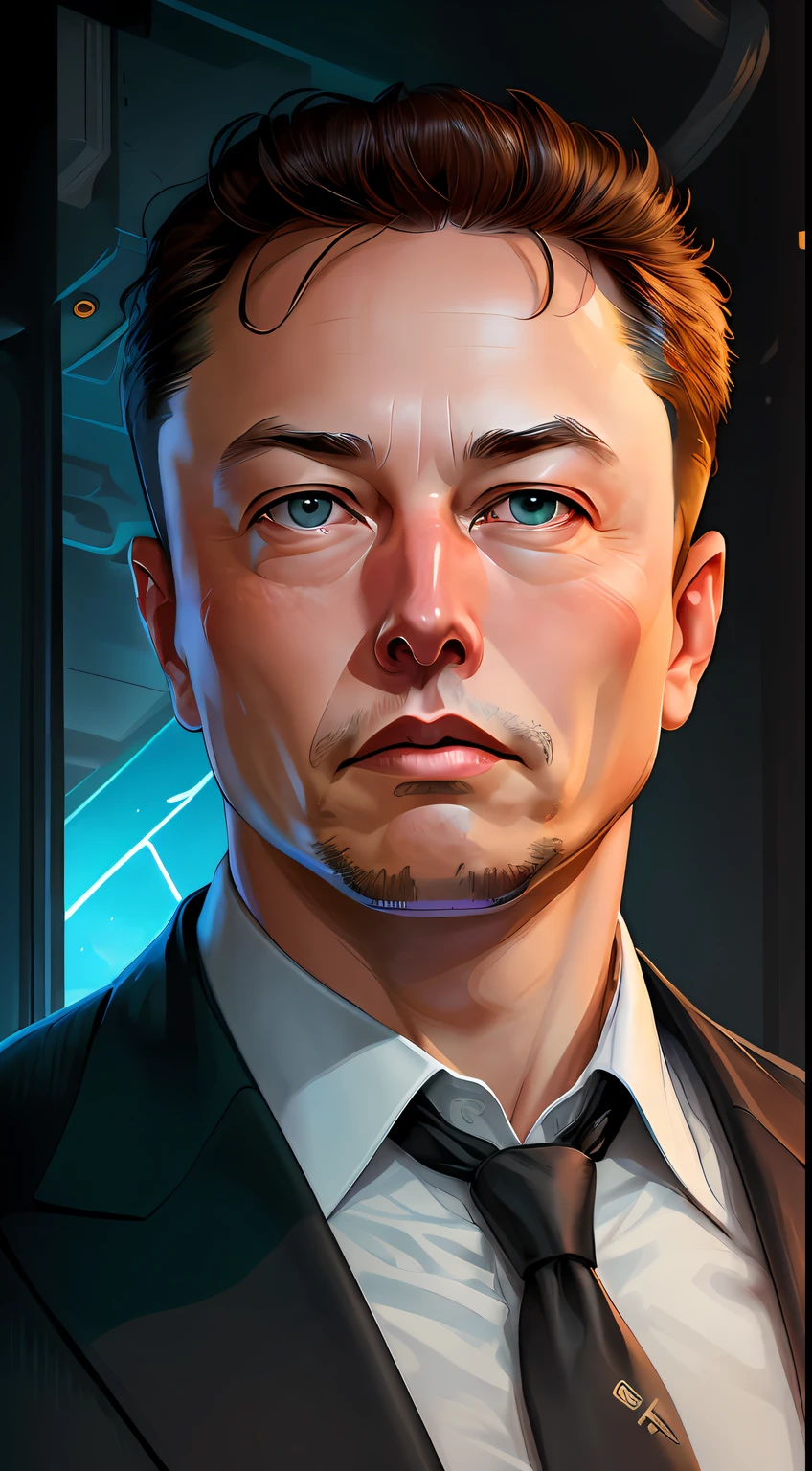 1man, middle-age man, very Elon Musk, confident, convincing, serious, portrait, front look, 4k, high-res, best quality, illustration --auto