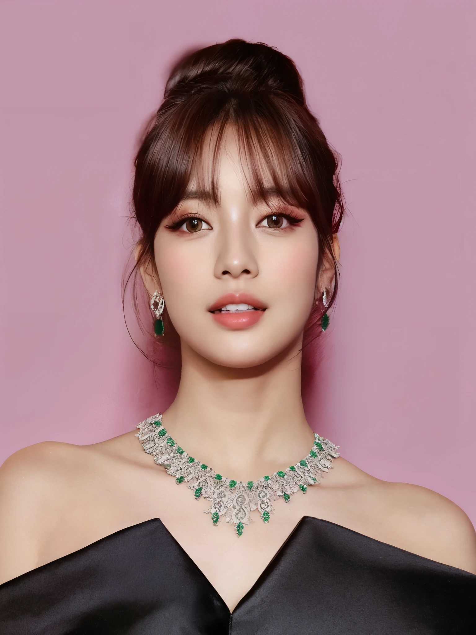 uma mulher usando um vestido preto e um colar com pedras verdes, Lalisa Manobal, Lalisa Manoban do Blackpink, linda mulher sul-coreana, maquiagem sul-coreana popular, maquiagem coreana popular, jossi do blackpink, portrait of jossi do blackpink, Sun Yunjoo, estacionar a partir de-min, inspirado em Kim Jeong-hui, hye kyo song, kpop girl, BLACKPINK, BLACKPINK Lisa, Korean male face 