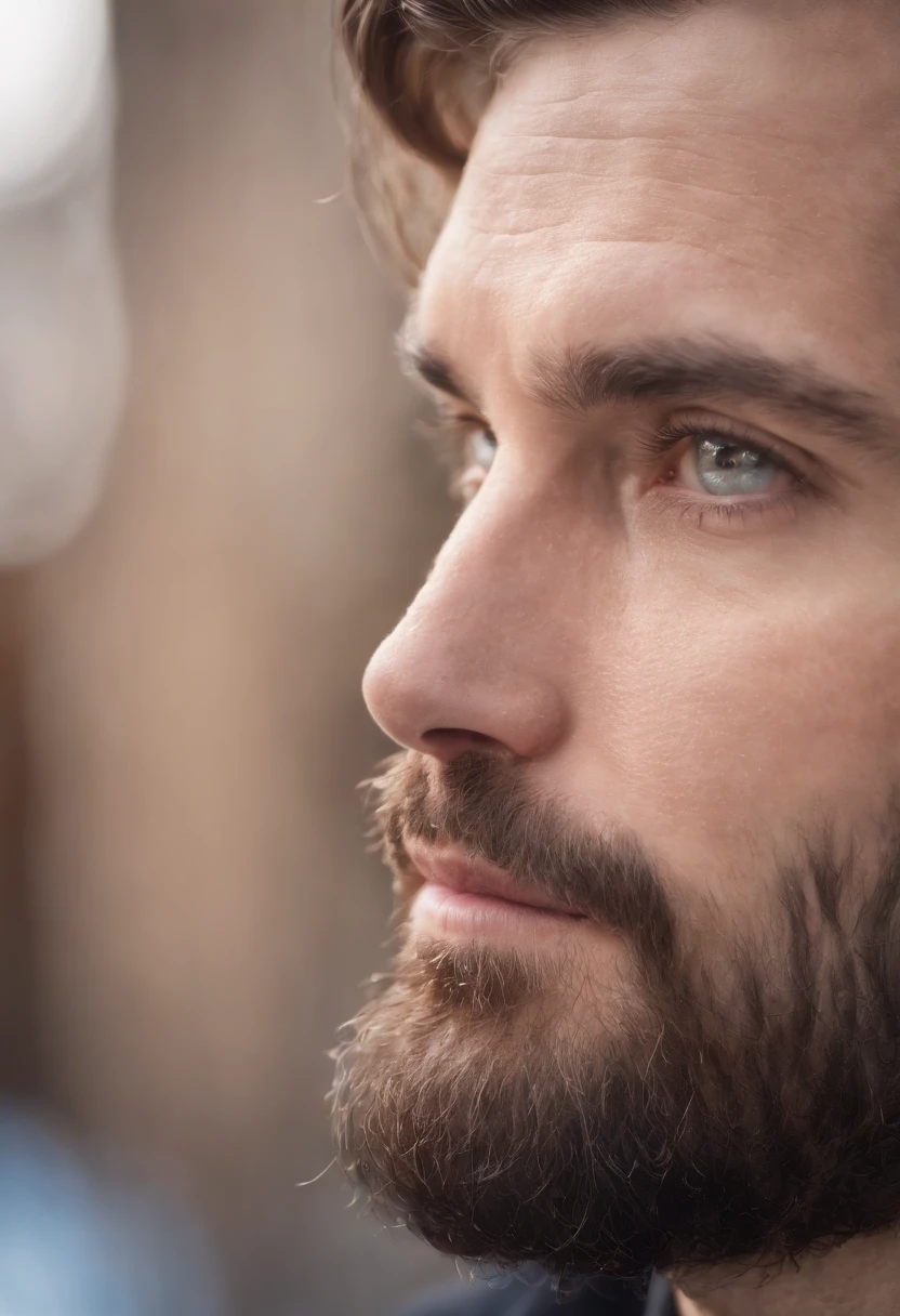 rosto de homem com barba e olhos azuis